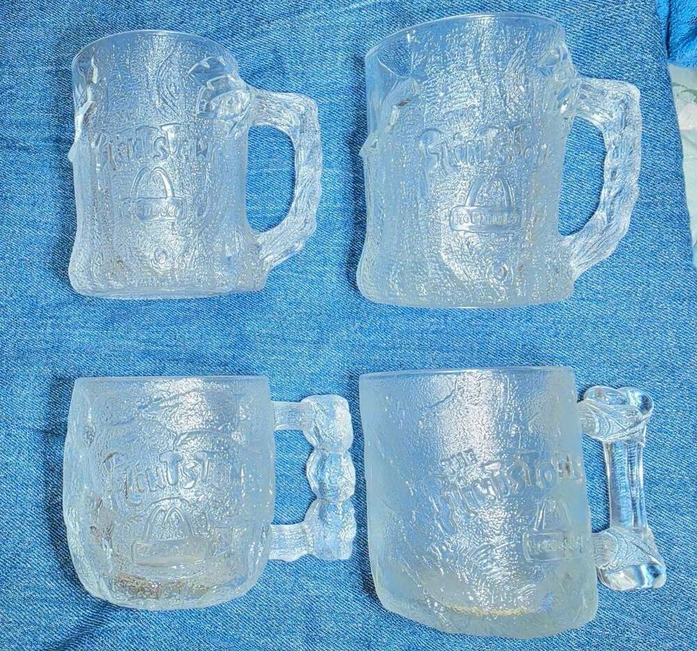 1993 McDonald's Flintstones Clear Glass Mugs Set of 4